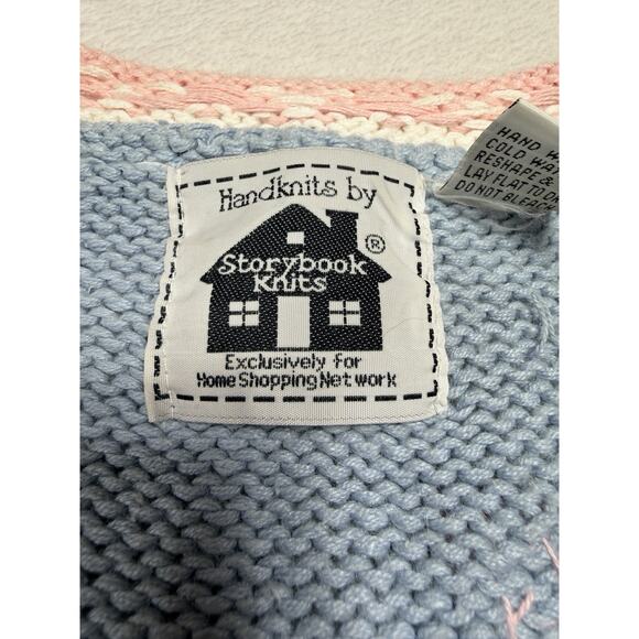Storybook Knits Spring Garden Scene Cardigan Sz Med Blue Grandmacore Vintage - Picture 2 of 10